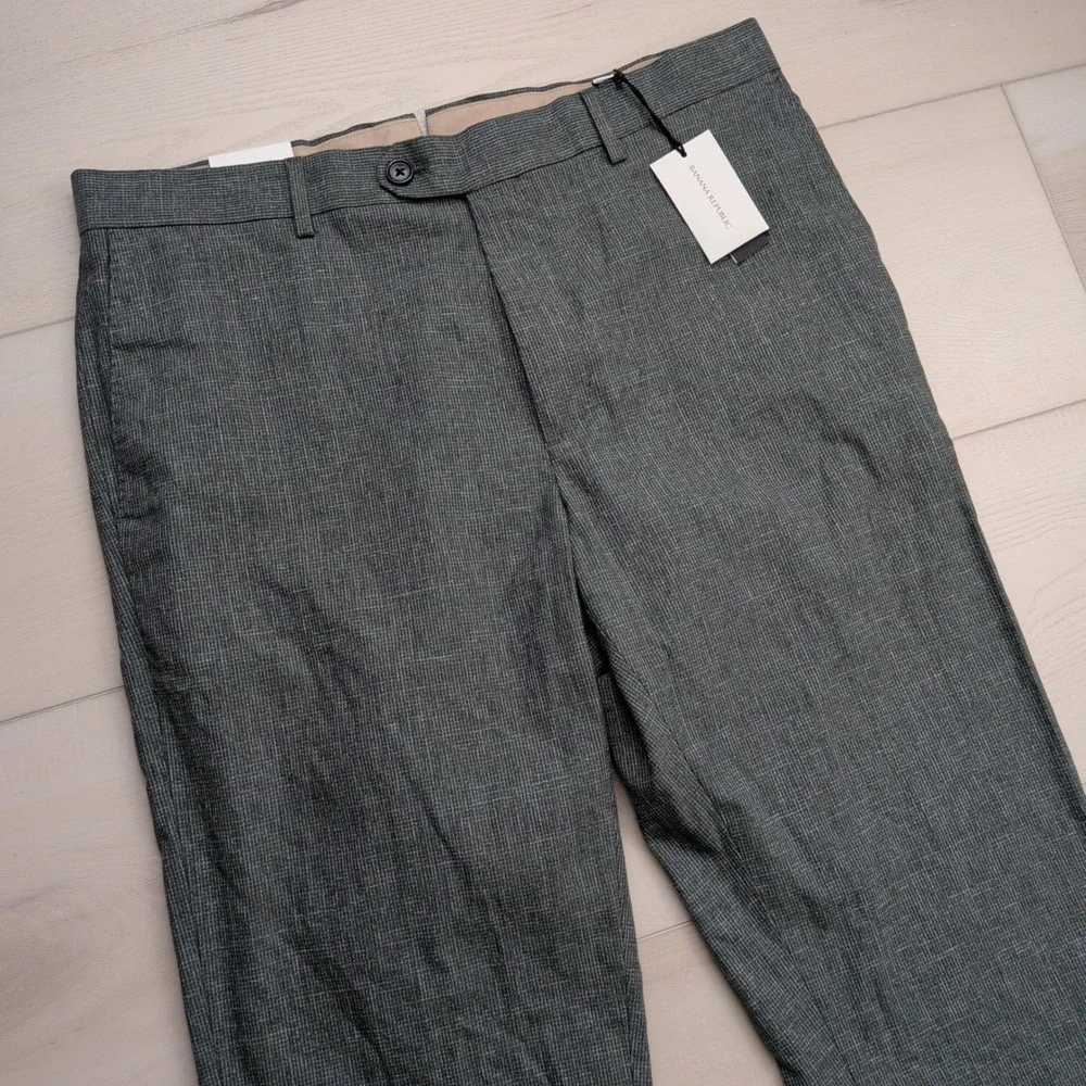 NEW Banana Republic Slim Wrinkle Resistant Dress Pants Mens 34x34‎ Gray Stretch